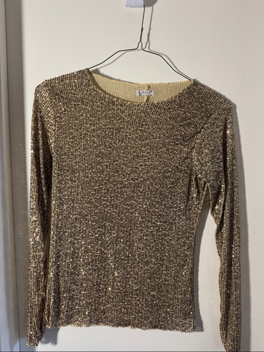 Free People Cream Knit Top with Gold Sequin Trim